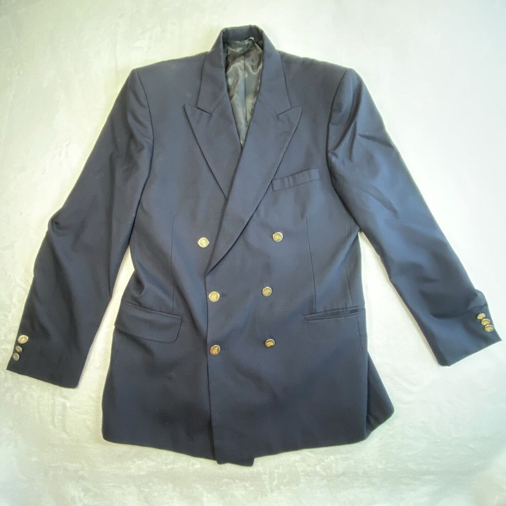 Burberrys' Double Breasted Wool Jacket mens Pit to Pit 20" navy no tag - flaw